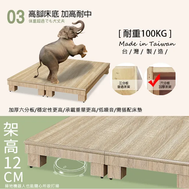 【KIKY】紫薇可充電二件床組 單人加大3.5尺 床頭片+高腳六分床底