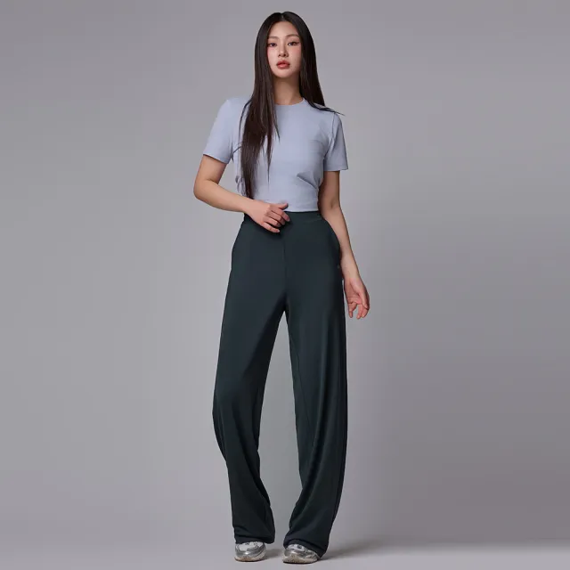 【STL】韓國瑜伽 加長/縮短 METRO Wide Pants 涼感 快乾 寬鬆 高腰 女 運動機能 落地 長褲(MidNight夜幕綠)