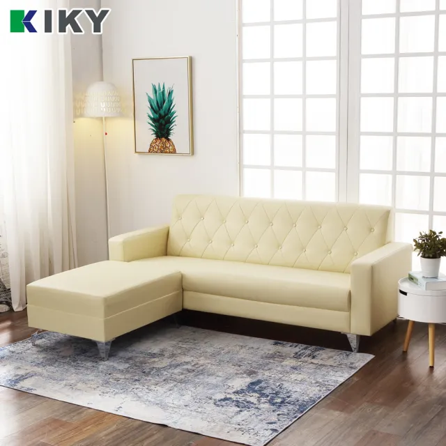 【KIKY】台灣製L型艾薇兒皮扣沙發(3色可選)