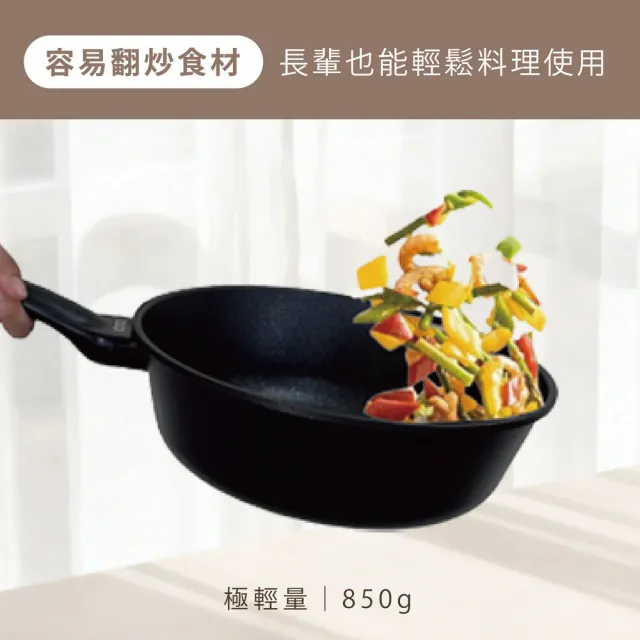 【ICUCI】韓國ICUCI 韓國製 超耐磨 極輕不沾炒鍋28cm(瓦斯款/黑礦及金礦兩款任選一/百萬次耐磨/極輕)