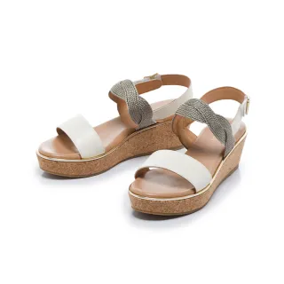 【FAIR LADY】芯太軟 編織扭結楔形厚底高跟涼鞋(白/202860 女鞋)