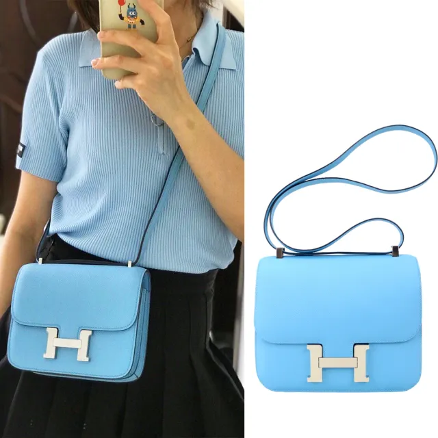 【Hermes 愛馬仕】Constance 24CM P3 Epsom D刻 斜背包(北方藍/銀釦)