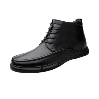 【ANSEL】真皮短靴 平底短靴/真皮頭層牛皮復古繫帶舒適平底短靴-男鞋(黑)