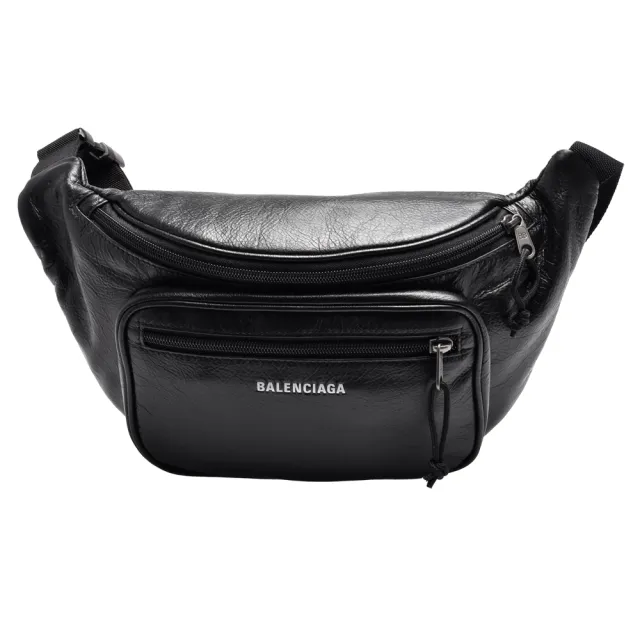 【Balenciaga 巴黎世家】Explorer Arena系列品牌字母烙印羊皮腰包/斜背包(黑色)