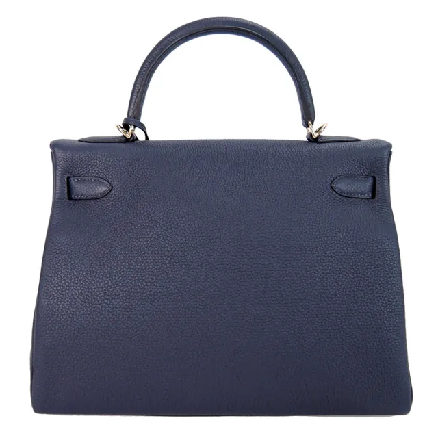 【Hermes 愛馬仕】Kelly 32CM A年 Togo牛皮手提/肩背凱莉包(2Z深藍/金釦)