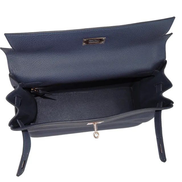 【Hermes 愛馬仕】Kelly 32CM A年 Togo牛皮手提/肩背凱莉包(2Z深藍/金釦)