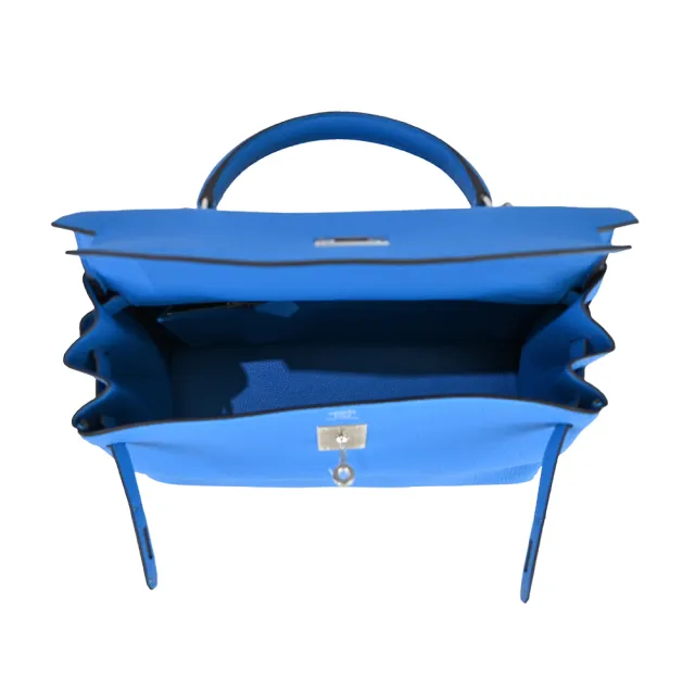 【Hermes 愛馬仕】Kelly 32CM A年 TOGO 牛皮手提/肩背凱莉包(B3海島藍/銀釦)