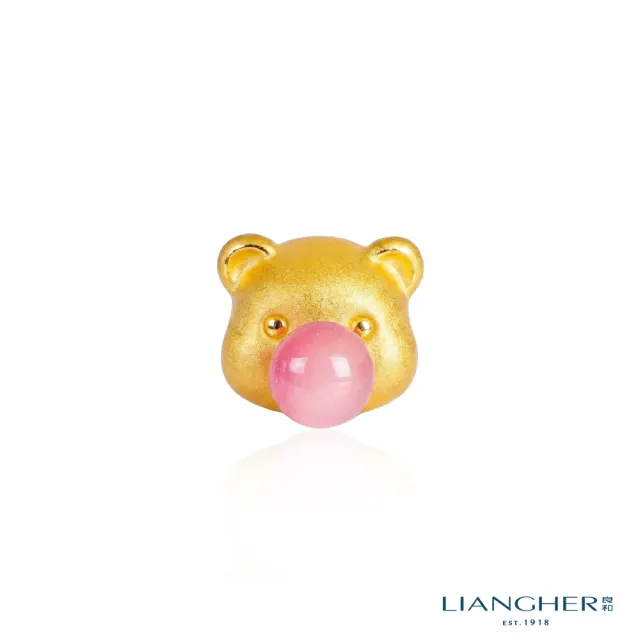 【良和時尚珠寶】黃金串珠 粉紅氣泡萌熊3D硬金琺瑯串珠 (0.30錢±0.01)