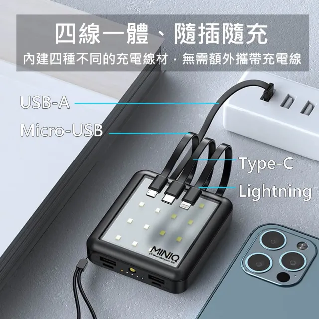MINIQ 露營燈LED照明/10000mAh 自帶四線行動電源(台灣製造)