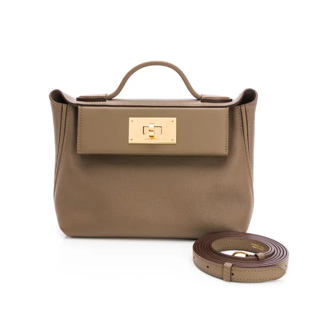 【Hermes 愛馬仕】24/24-21手提肩背包 (象灰色/金扣) (H082153CC BH)