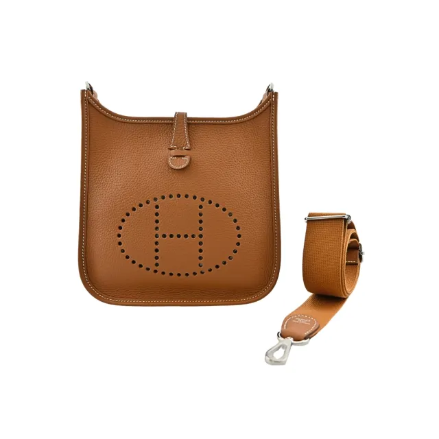 【Hermes 愛馬仕】經典Evelyne 23 Poche III bag斜背包 (金棕/銀釦)