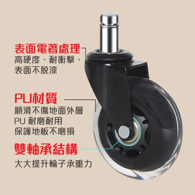 【G+ 居家】2組辦公椅2.5吋萬向輪5入組-透明黑(活動腳輪/電腦椅輪子/靜音輪/萬向輪/直插式)
