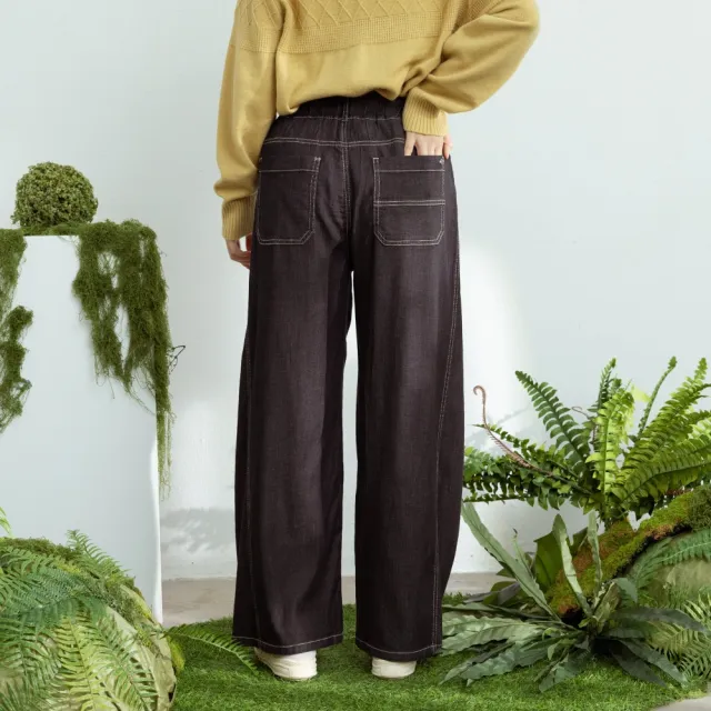 【MOSS CLUB】涼感牛仔洗色寬褲 藍 黑