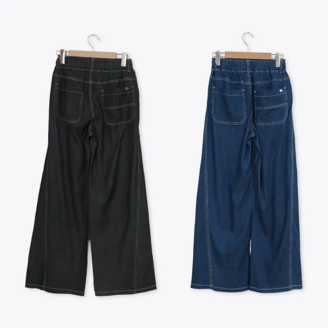 【MOSS CLUB】涼感牛仔洗色寬褲 藍 黑