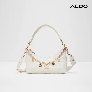 【ALDO】ELAYA-時尚金屬鍊飾菱格單肩包/斜背包(白色)