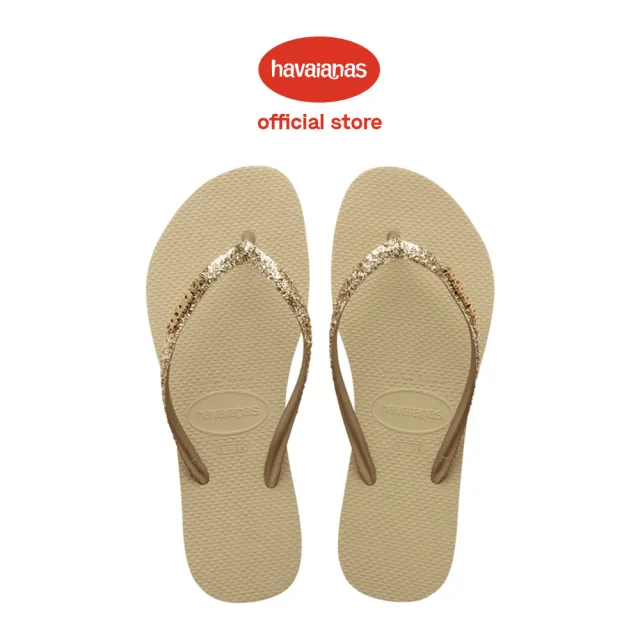 【havaianas 哈瓦仕】拖鞋 女鞋 夾腳拖 閃亮 細帶 Slim Glitter II 沙灰色 4146975-0154W (哈瓦士)