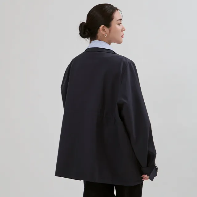 【M：MINb】假兩件襯衫大翻領派克外套(深藍/中大尺碼女裝/XL女裝/女裝/梨形穿搭/梨形友好/上班穿搭)