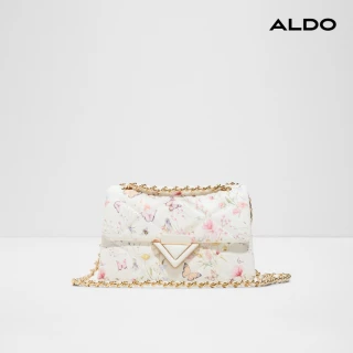 【ALDO】PUFFQUILTSMALL-菱格花卉蝴蝶鍊帶肩背包/斜背包(白色)