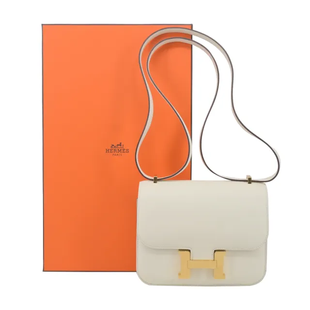 【Hermes 愛馬仕】Mini Constance 18cm Swift 小牛皮斜背包(I2奶油白/W刻/金釦)