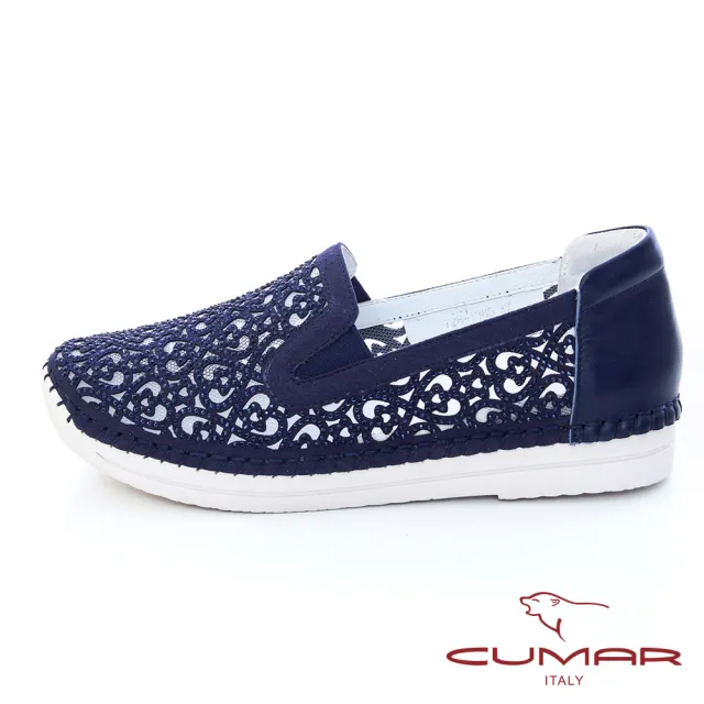 【CUMAR】水鑽鏤空透氣樂福休閒鞋726-1365 (藍色)