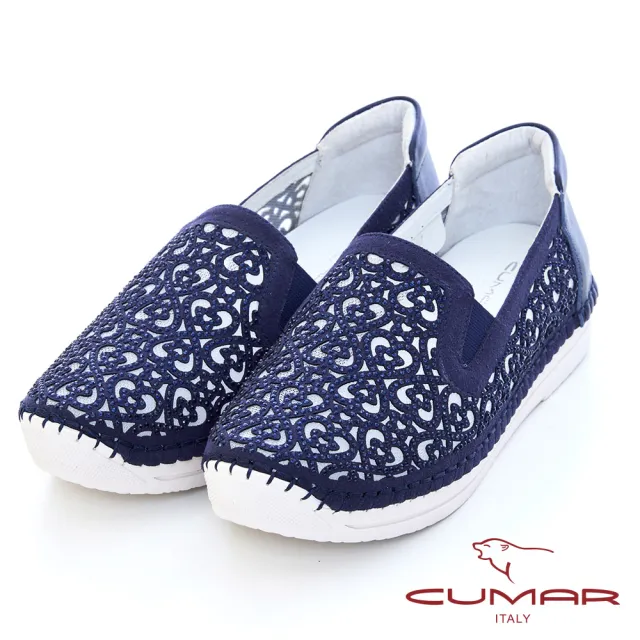 【CUMAR】水鑽鏤空透氣樂福休閒鞋726-1365 (藍色)