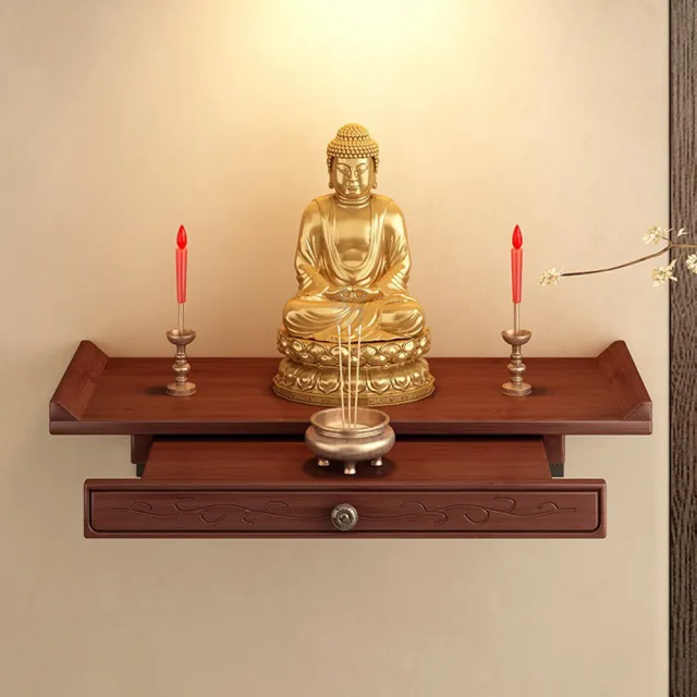 【Quality 聚家】佛龕壁掛 小型財神爺 擺件 實木供奉底座 香爐置物架子 40*25*10CM/結實穩固/小巧不占地