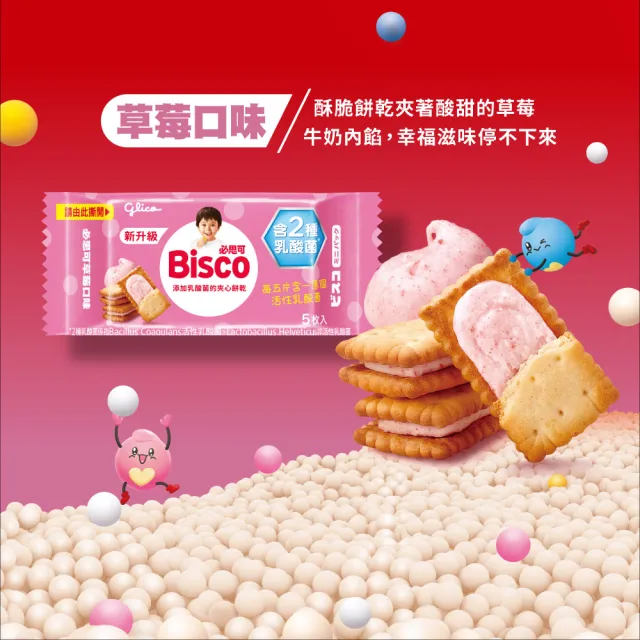 【Glico 格力高】官方直營 Bisco必思可 乳酸菌夾心餅乾 牛奶/草莓-口味任選(6入)*2袋