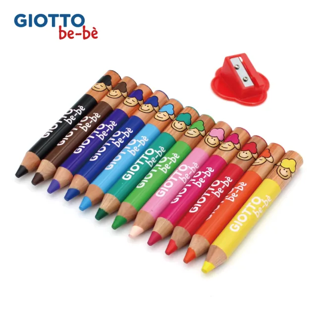 【GIOTTO】可洗式寶寶木質蠟筆-12色(B款)｜可削式蠟筆 兒童蠟筆 幼兒蠟筆 好抓握 不易斷