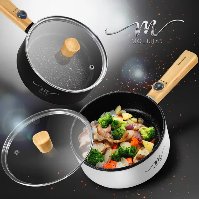 【MOLIJIA 魔力家】1.6L-M18多功能美食料理不沾電火快煮烹飪鍋-木紋款/電炒鍋/煎煮鍋/插電鍋(BY011018)