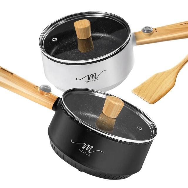 【MOLIJIA 魔力家】1.6L-M18 多功能美食料理不沾電火快煮烹飪鍋1.6L-木紋款(BY011018)