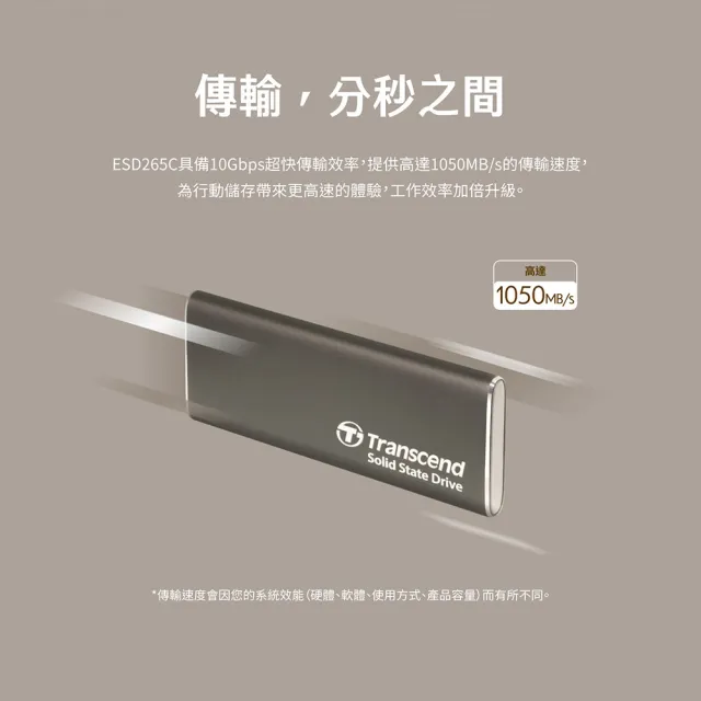 【Transcend 創見】ESD265C 1TB USB3.1/Type C 雙介面外接SSD行動固態硬碟-玄鐵灰(TS1TESD265C)