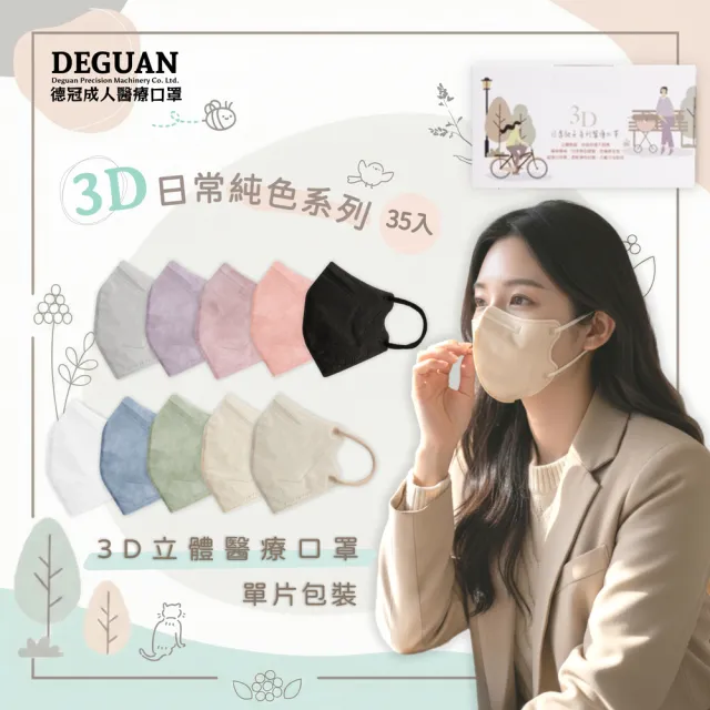 【Deguan】德冠 3D立體 成人醫用口罩 X4盒(35入/盒 隨身獨立單片包裝)