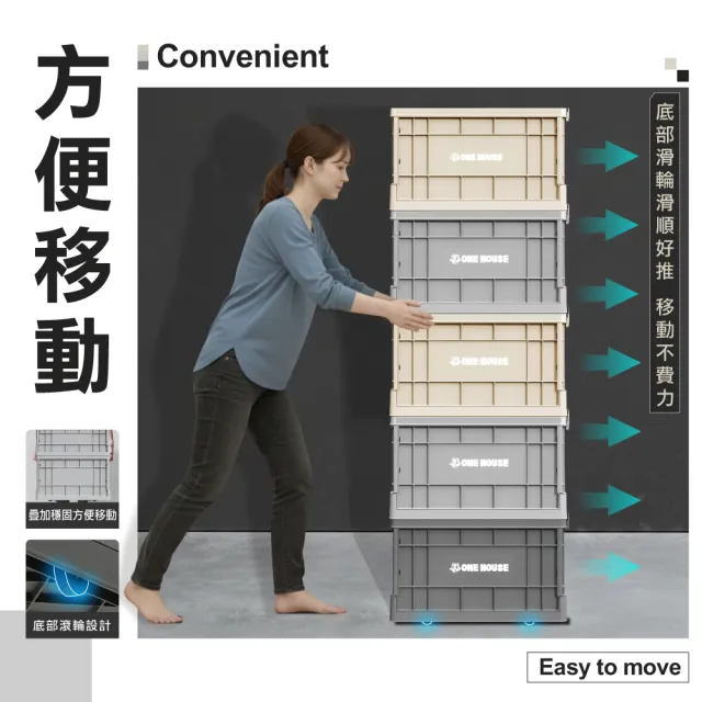 【ONE HOUSE】75L 61寬藤原工業風折疊收納箱-高款(整理箱 收納盒 收納櫃 折疊箱)