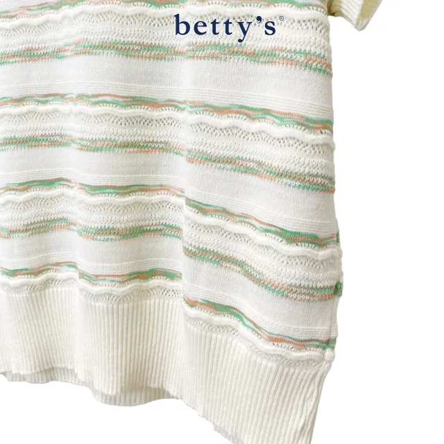 【betty’s 貝蒂思】知性橫條壓花假兩件披肩針織上衣(共二色)