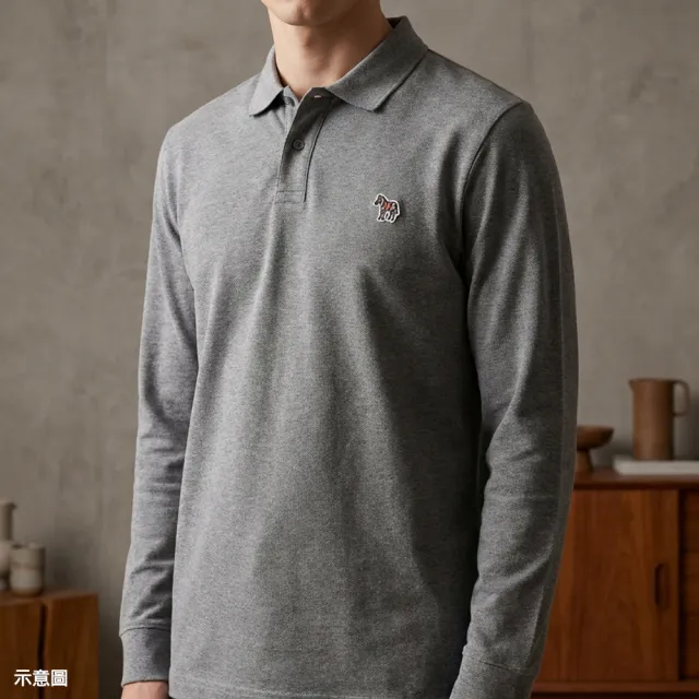 【Paul Smith】PAUL SMITH 多彩斑馬LOGO純棉長袖POLO衫(男款/灰x海軍藍)