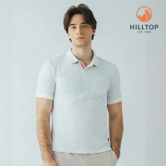 【Hilltop 山頂鳥】Polygiene吸濕快乾抗UV彈性印花POLO衫 男款 白印花(網球拍)|PS14XMN4ECBZ