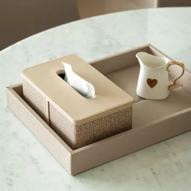 【Warm House Decor 暖和家居】棉麻皮革面紙盒 (衛生紙盒 衛生紙收納面紙收納 衛生紙收納盒)