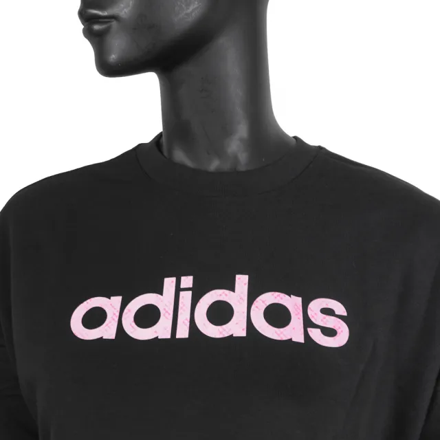 【adidas 愛迪達】W B Lin Ft Sw 女 長袖上衣 休閒長袖 黑 大學T 居家 日常(KA7197)