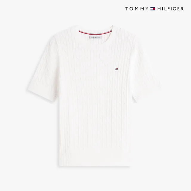 【TOMMY HILFIGER】官方旗艦館絞花針織短袖針織上衣_裸色