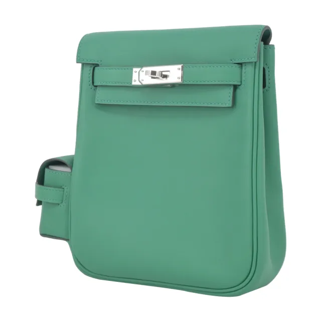 【Hermes 愛馬仕】Kelly ado jump Swift牛皮凱莉後背包(絨絲綠/W刻/銀釦)