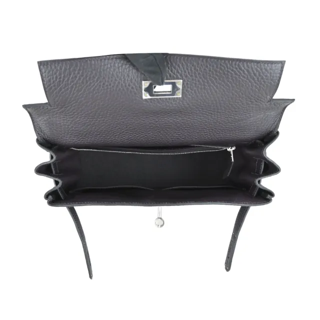 【Hermes 愛馬仕】Kelly 28CM TC牛皮 T刻 手提/肩背凱莉包(3W鉛筆黑/銀釦)