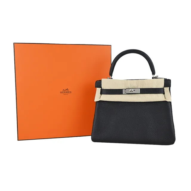 【Hermes 愛馬仕】Kelly 28CM TC牛皮 T刻 手提/肩背凱莉包(3W鉛筆黑/銀釦)