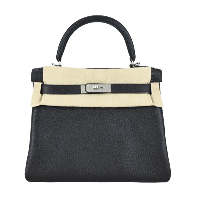 【Hermes 愛馬仕】Kelly 28CM TC牛皮 T刻 手提/肩背凱莉包(3W鉛筆黑/銀釦)