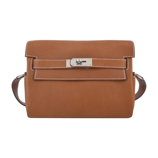 【Hermes 愛馬仕】Kelly Messenger PM 25cm Barenia牛皮斜背郵差包(34馬鞍棕/W刻/銀釦)
