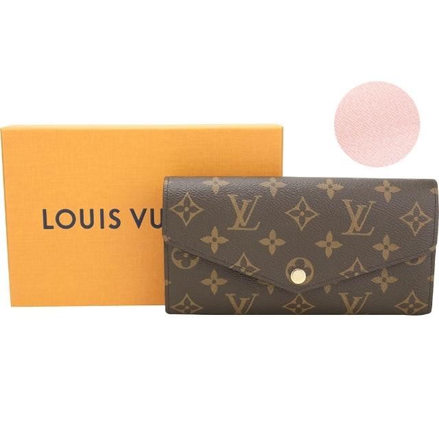 【Louis Vuitton 路易威登】LV M62235 Sarah 老花塗層帆布粉色襯裡釦式長夾-咖啡色