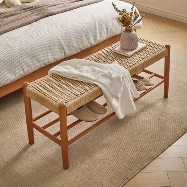 【匠俱】全實木換鞋櫃60x34x40cm 編織鞋櫃 進門穿鞋凳 矮鞋櫃 玄關鞋架凳 腳踏凳家用