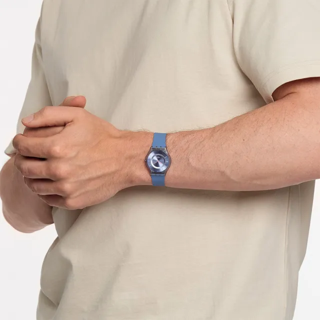 【SWATCH】DENIM BLUE 超薄手錶/男錶/女錶/瑞士製造 SS08N100-S14(34mm)