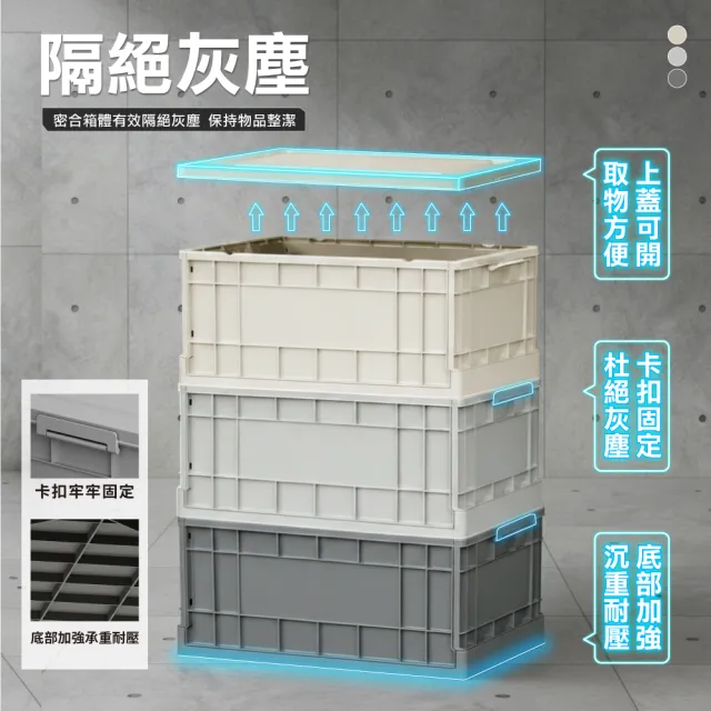 【ONE HOUSE】55L 61寬藤原工業風折疊收納箱-矮款2入(整理箱 收納盒 收納櫃 折疊箱)
