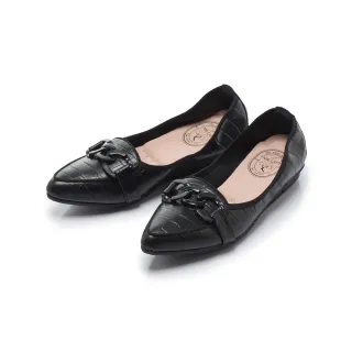 【FAIR LADY】我的旅行日記 俐落尖頭鏈帶增高平底鞋(黑、502296)