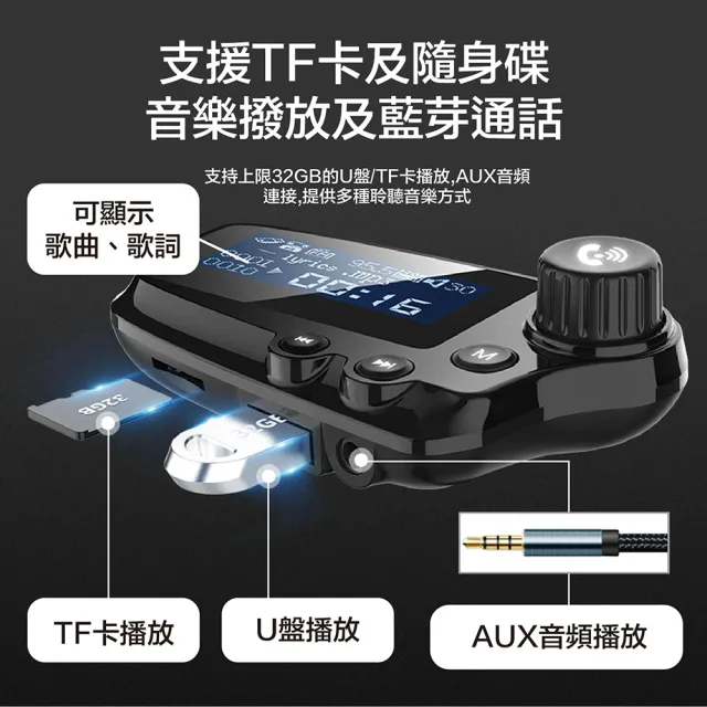 【YORI 優里】汽車藍芽MP3播放QC3.0快充充電器(藍芽車充 AUX音樂傳輸 藍芽撥放 車充 車用快充)